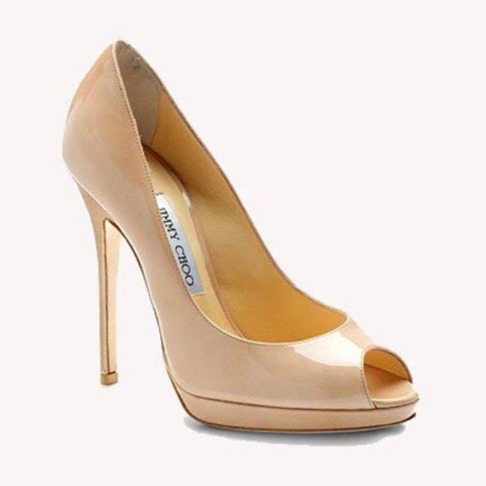 Jimmy Choo Quiet Peep Toe Pumps in Nude Patent